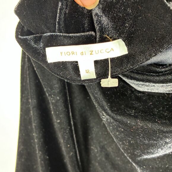Fiori Di Zucca Midi Dress Black Velvet Sz 12 Dark Witchy Vamp Formal Party - Picture 5 of 7